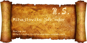 Mihajlovits Sándor névjegykártya